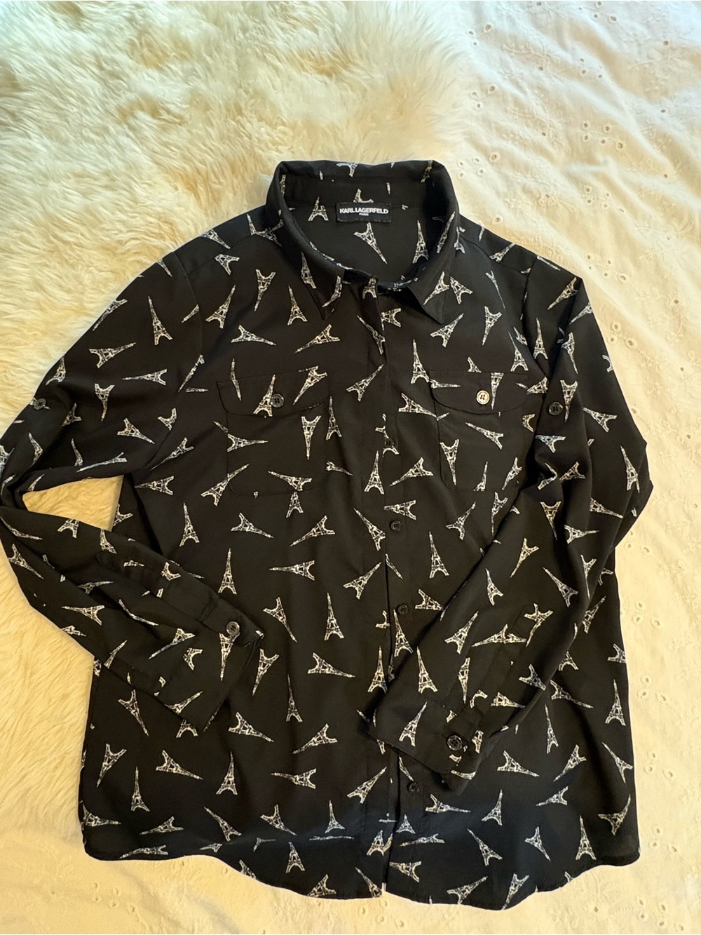 Karl Lagerfeld Black Shirt with White Eiffel Tower Print